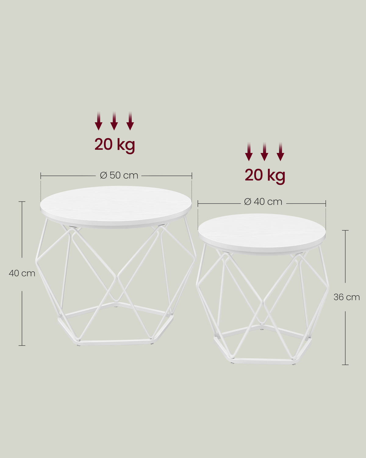 Ronde Salontafels met Geometrisch Metalen Frame, Set van 2