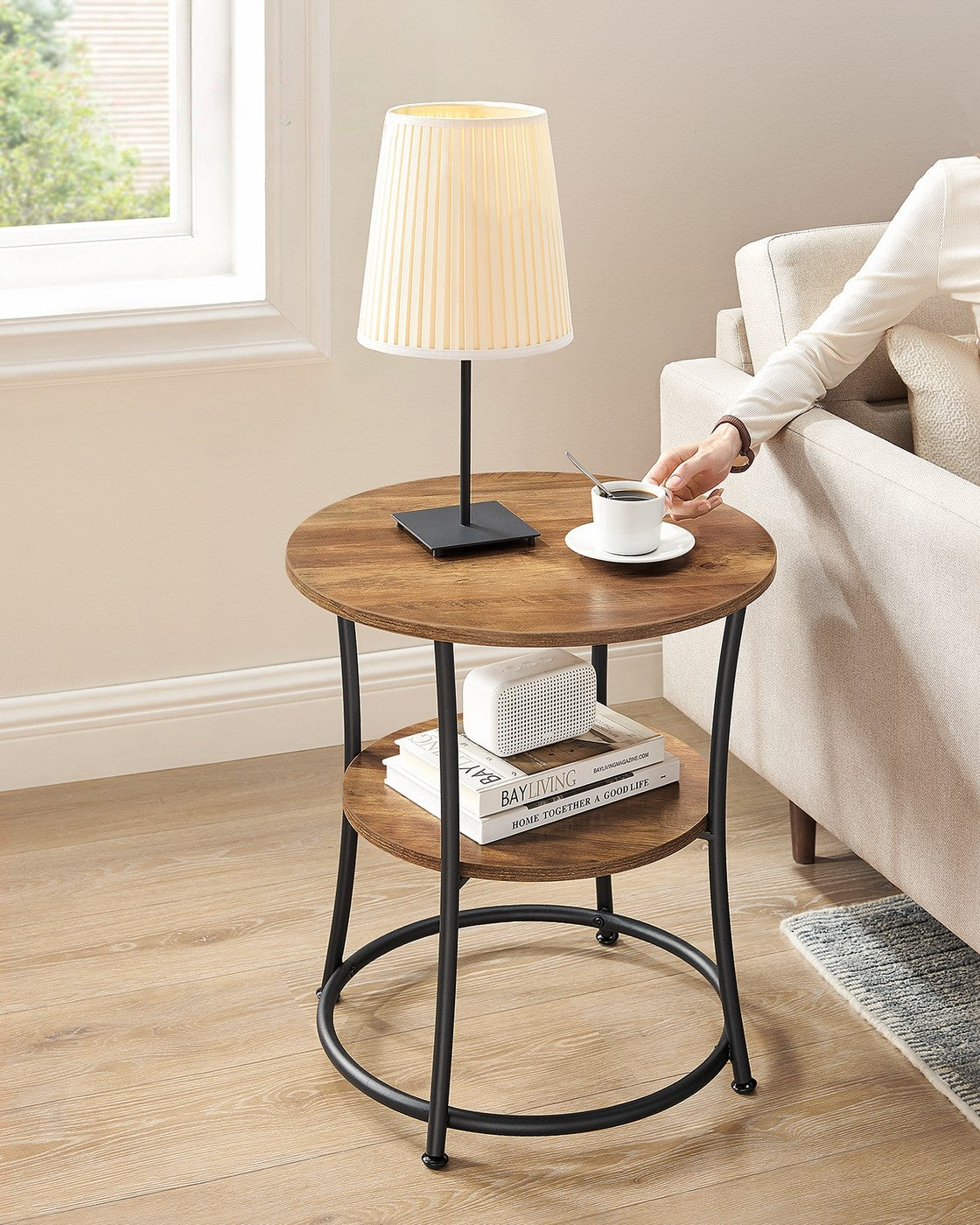 Ronde Salontafel met Onderplank en Stalen Frame, Ø 55 cm