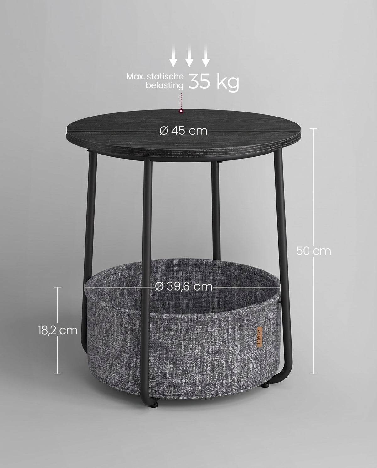 Ronde Bijzettafel met Stoffen Mand, Ø 45 x 50 cm