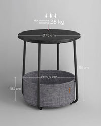 Ronde Bijzettafel met Stoffen Mand, Ø 45 x 50 cm