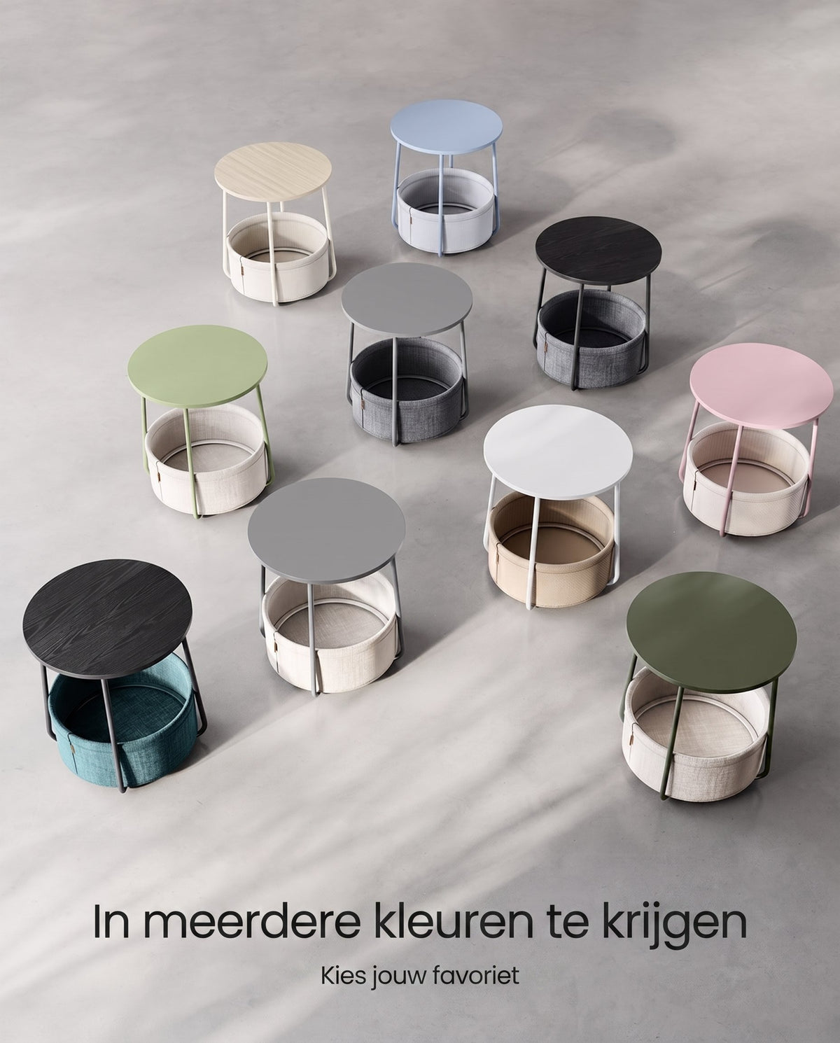 Ronde Bijzettafel met Stoffen Mand, Ø 45 x 50 cm