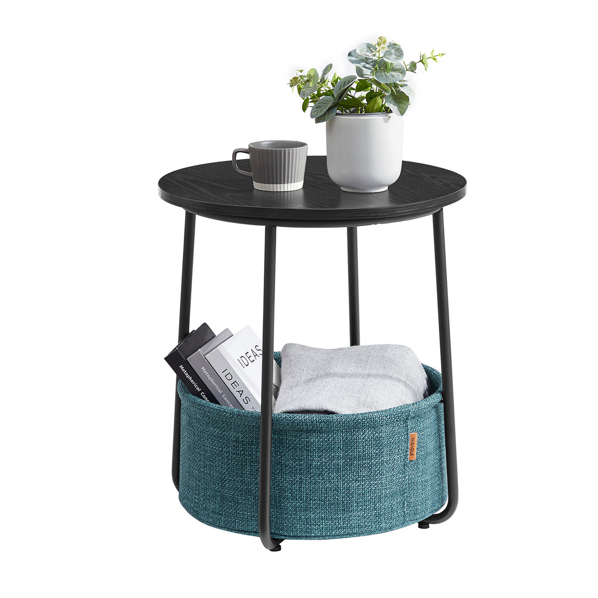 Ronde Bijzettafel met Stoffen Mand, Ø 45 x 50 cm