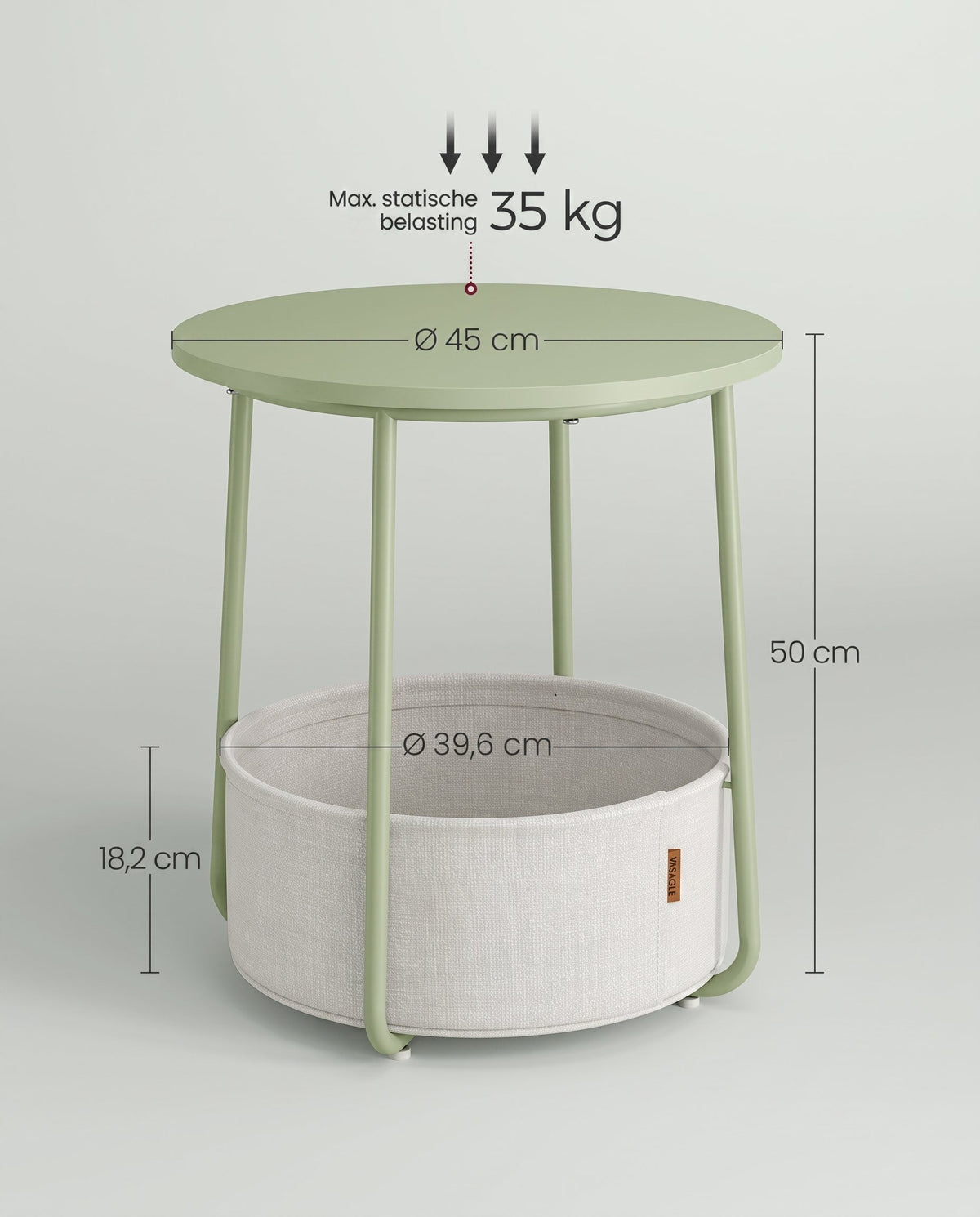 Ronde Bijzettafel met Stoffen Mand, Ø 45 x 50 cm
