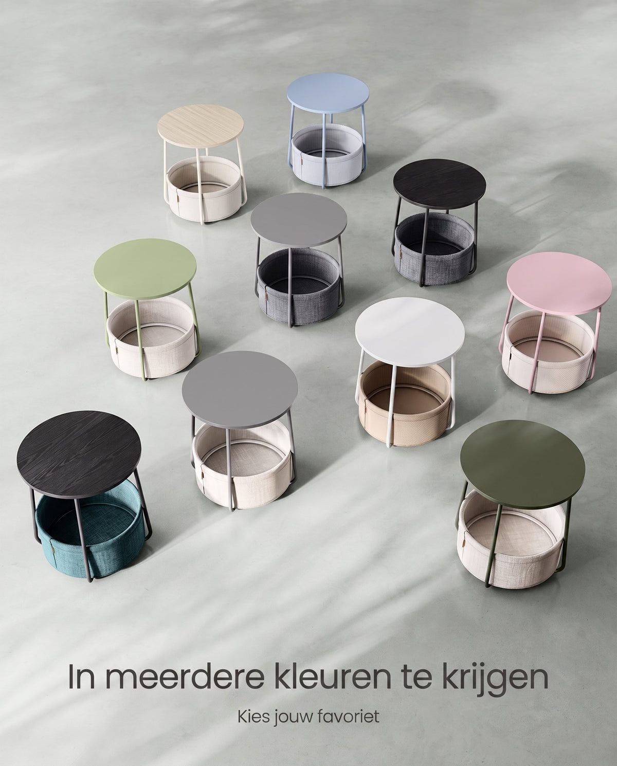 Ronde Bijzettafel met Stoffen Mand, Ø 45 x 50 cm