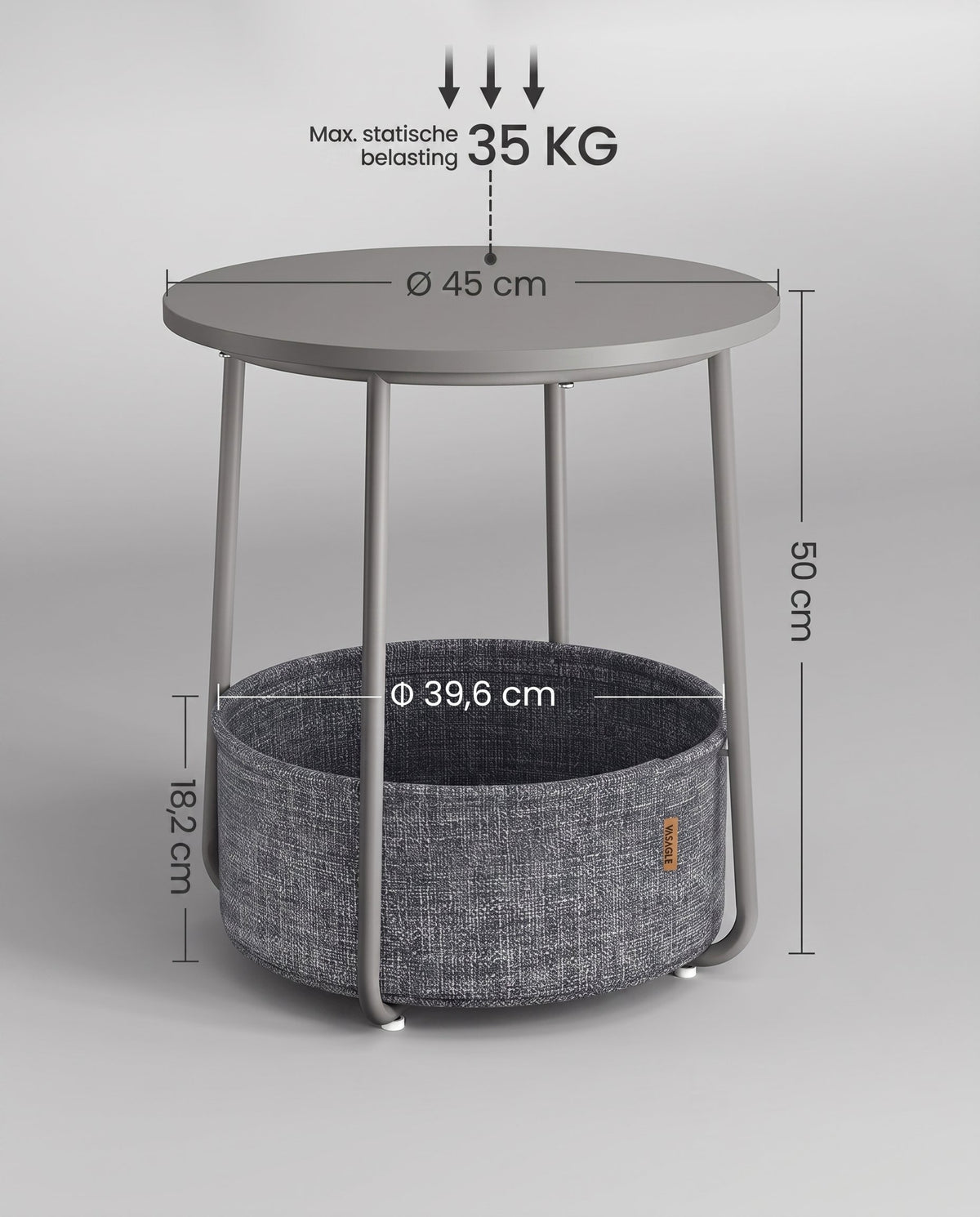 Ronde Bijzettafel met Stoffen Mand, Ø 45 x 50 cm