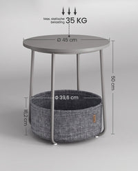 Ronde Bijzettafel met Stoffen Mand, Ø 45 x 50 cm