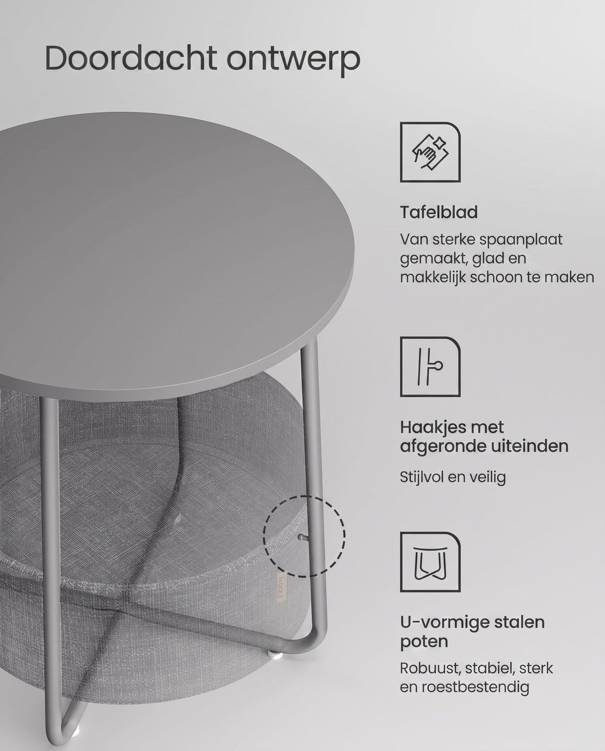 Ronde Bijzettafel met Stoffen Mand, Ø 45 x 50 cm