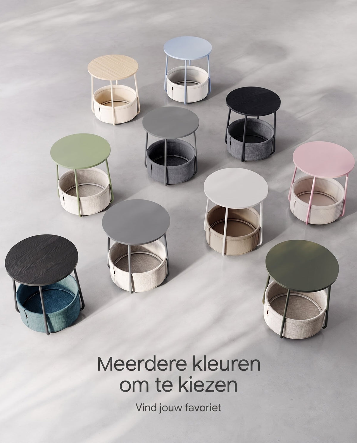 Ronde Bijzettafel met Stoffen Mand, Ø 45 x 50 cm