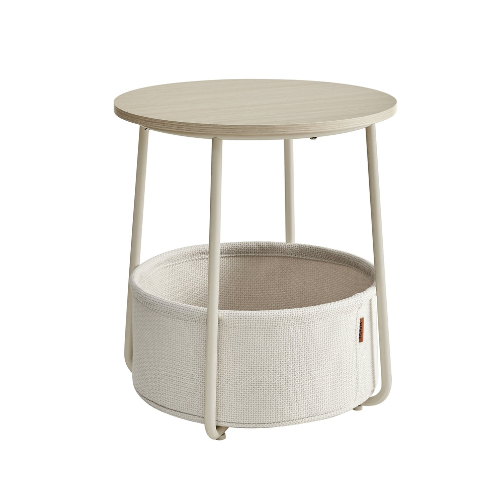 Ronde Bijzettafel met Stoffen Mand, Ø 45 x 50 cm