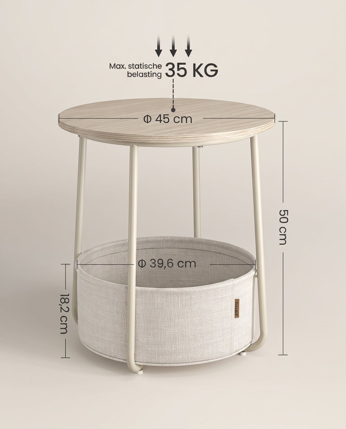 Ronde Bijzettafel met Stoffen Mand, Ø 45 x 50 cm