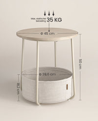 Ronde Bijzettafel met Stoffen Mand, Ø 45 x 50 cm