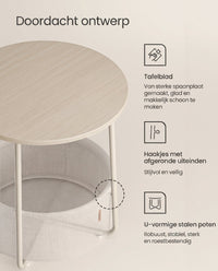 Ronde Bijzettafel met Stoffen Mand, Ø 45 x 50 cm