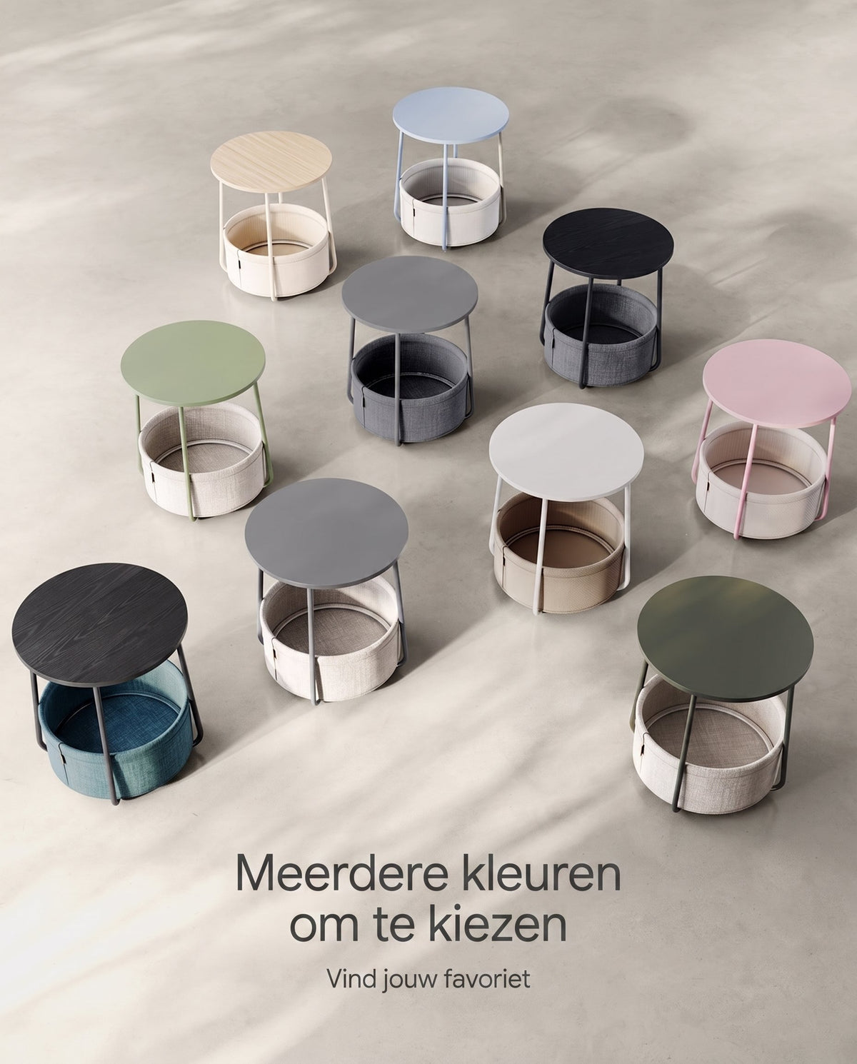 Ronde Bijzettafel met Stoffen Mand, Ø 45 x 50 cm