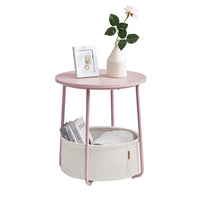 Ronde Bijzettafel met Stoffen Mand, Ø 45 x 50 cm