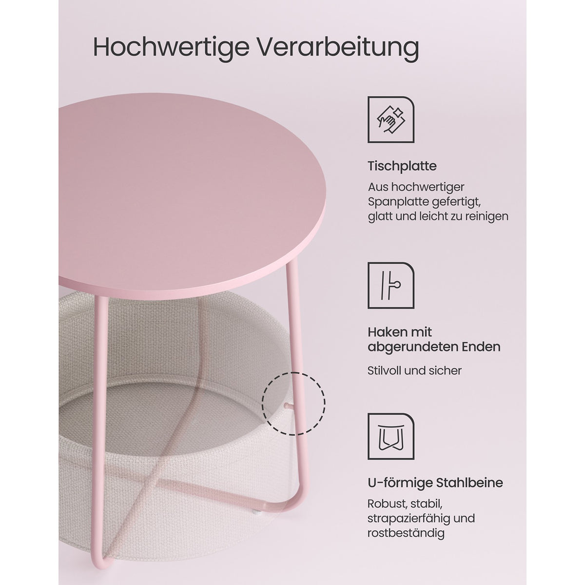 Ronde Bijzettafel met Stoffen Mand, Ø 45 x 50 cm