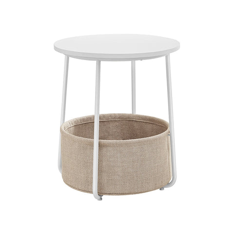 Ronde Bijzettafel met Stoffen Mand, Ø 45 x 50 cm