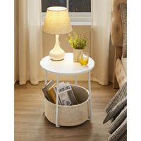 Ronde Bijzettafel met Stoffen Mand, Ø 45 x 50 cm