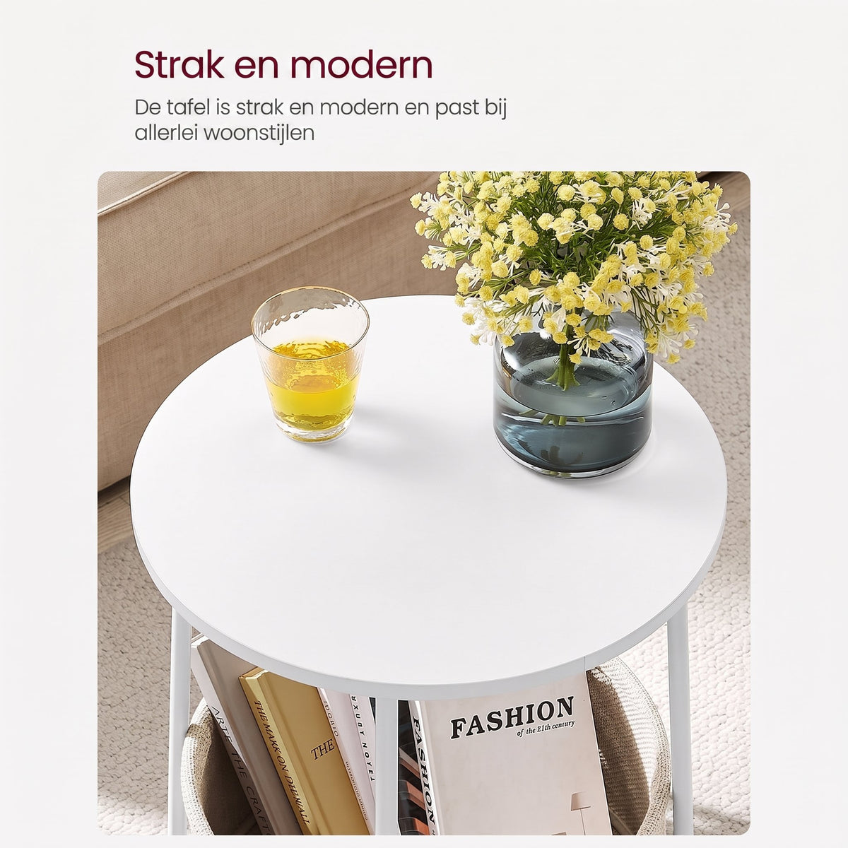 Ronde Bijzettafel met Stoffen Mand, Ø 45 x 50 cm