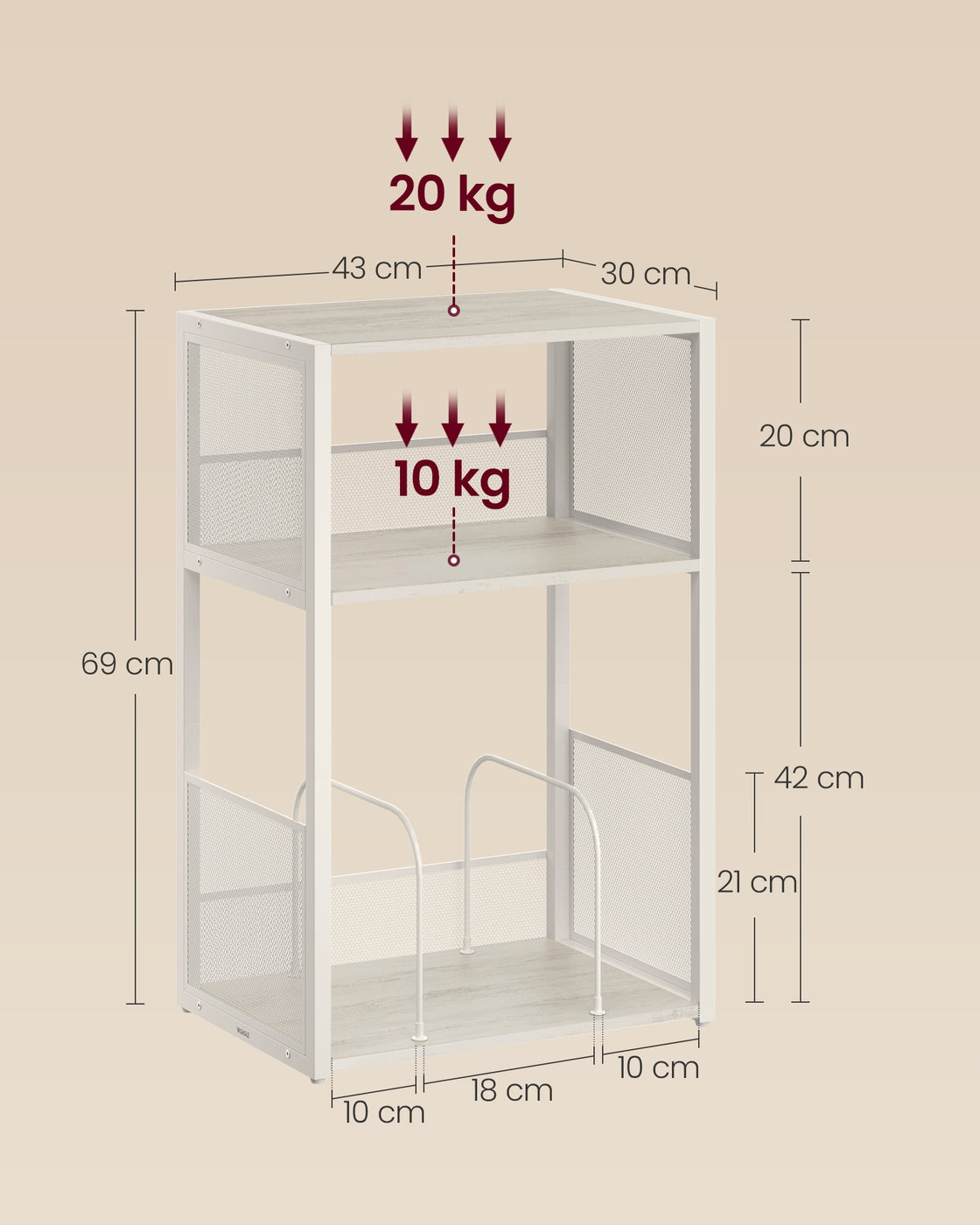Bijzettafel met Platenrek voor 100 Platen, 30 x 43 x 69 cm