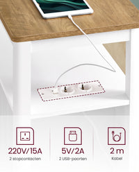 Smalle Bijzettafel met Stekkerdoos en 2 Lades, 60 x 35 x 60 cm