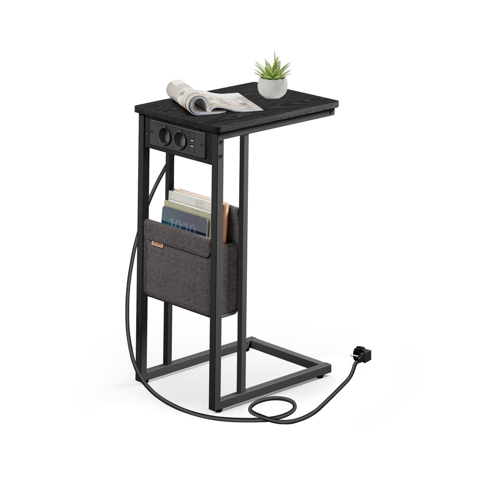 Bijzettafel in C-vorm met 2 Stopcontacten, 2 USB-poorten en Opbergtas, 30 x 40 x 62 cm