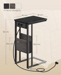 Bijzettafel in C-vorm met 2 Stopcontacten, 2 USB-poorten en Opbergtas, 30 x 40 x 62 cm