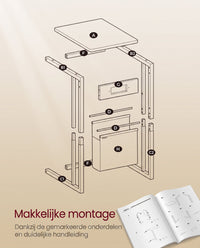 Bijzettafel in C-vorm met 2 Stopcontacten, 2 USB-poorten en Opbergtas, 30 x 40 x 62 cm