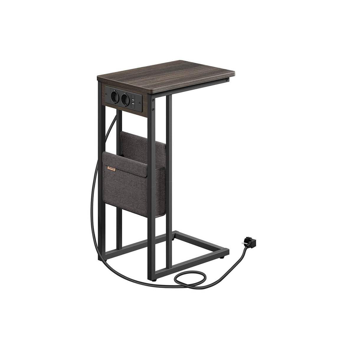 Bijzettafel in C-vorm met 2 Stopcontacten, 2 USB-poorten en Opbergtas, 30 x 40 x 62 cm