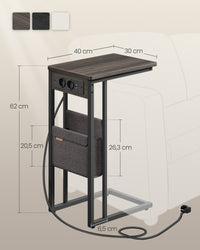 Bijzettafel in C-vorm met 2 Stopcontacten, 2 USB-poorten en Opbergtas, 30 x 40 x 62 cm