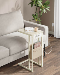 Bijzettafel in C-vorm met 2 Stopcontacten, 2 USB-poorten en Opbergtas, 30 x 40 x 62 cm