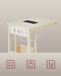 Bijzettafel in C-vorm met 2 Stopcontacten, 2 USB-poorten en Opbergtas, 30 x 40 x 62 cm