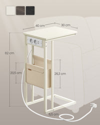 Bijzettafel in C-vorm met 2 Stopcontacten, 2 USB-poorten en Opbergtas, 30 x 40 x 62 cm
