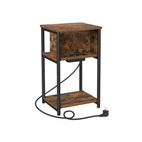 Smal Nachtkastje met Stopcontact, 2 USB-poorten en 3 Niveaus, 30 x 34 x 58 cm