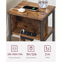 Smal Nachtkastje met Stopcontact, 2 USB-poorten en 3 Niveaus, 30 x 34 x 58 cm