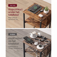 Smal Nachtkastje met Stopcontact, 2 USB-poorten en 3 Niveaus, 30 x 34 x 58 cm