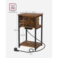 Smal Nachtkastje met Stopcontact, 2 USB-poorten en 3 Niveaus, 30 x 34 x 58 cm