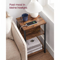 Smal Nachtkastje met Stopcontact, 2 USB-poorten en 3 Niveaus, 30 x 34 x 58 cm