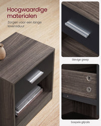 Nachtkastje met Lade en Open Vak, Bijzettafel voor Slaapkamer, 28 x 39 x 41 cm
