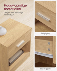 Nachtkastje met Lade en Open Vak, Bijzettafel voor Slaapkamer, 28 x 39 x 41 cm
