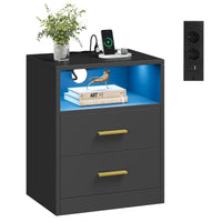 Nachtkastje met Stopcontacten, USB-poorten en Ledverlichting, 2 Lades en Open Vak, 30 x 40 x 50 cm