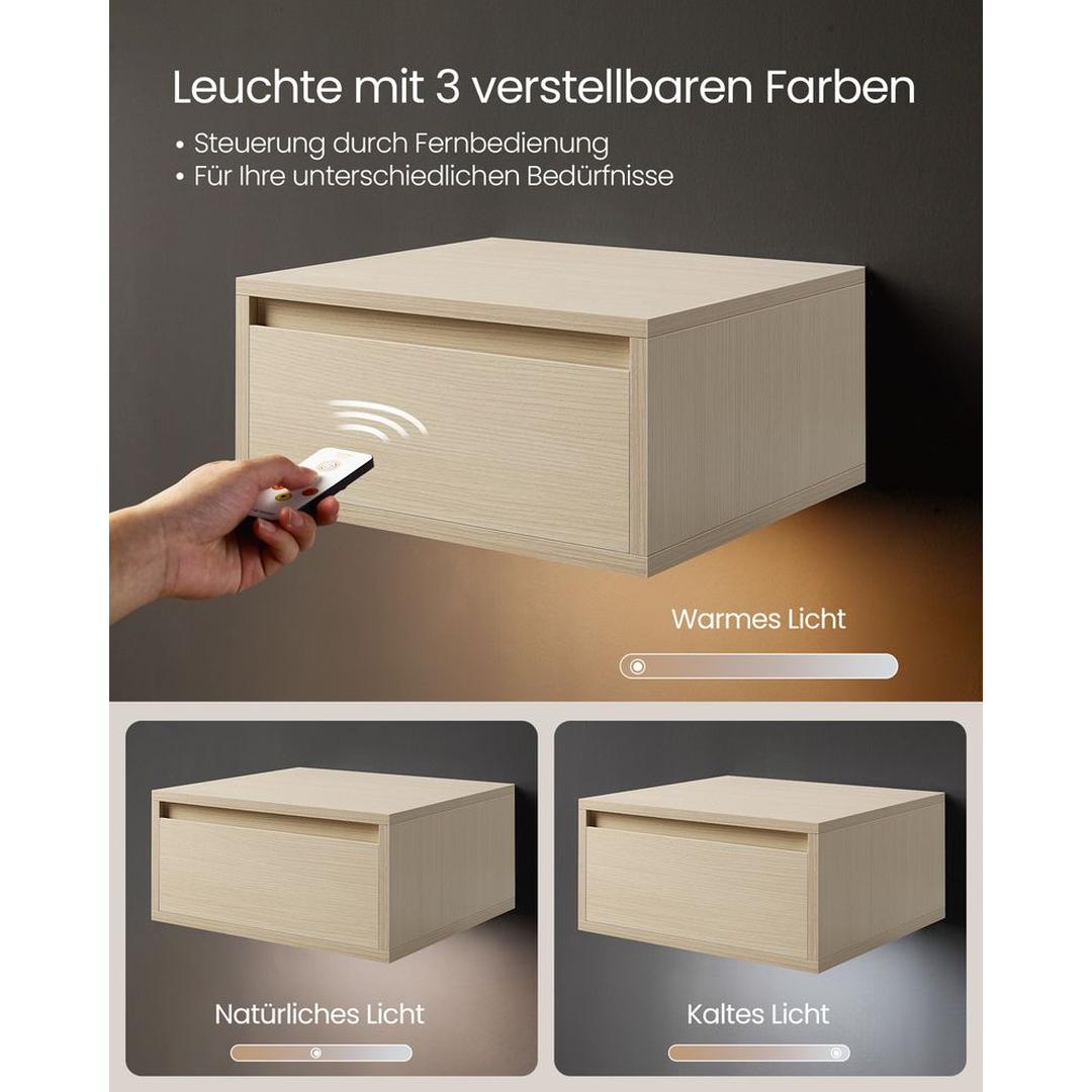 Hangend Nachtkastje Met Verlichting en Lade Voor Slaapkamer
