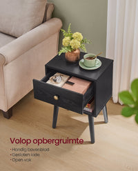Nachtkastje met Lade, Open Plank en Houten Poten, 28 x 39 x 55 cm