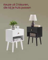 Nachtkastje met Lade, Open Plank en Houten Poten, 28 x 39 x 55 cm