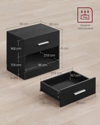 Nachtkastje Set van 2 met Lade en Open Vak, 28 x 39 x 41 cm