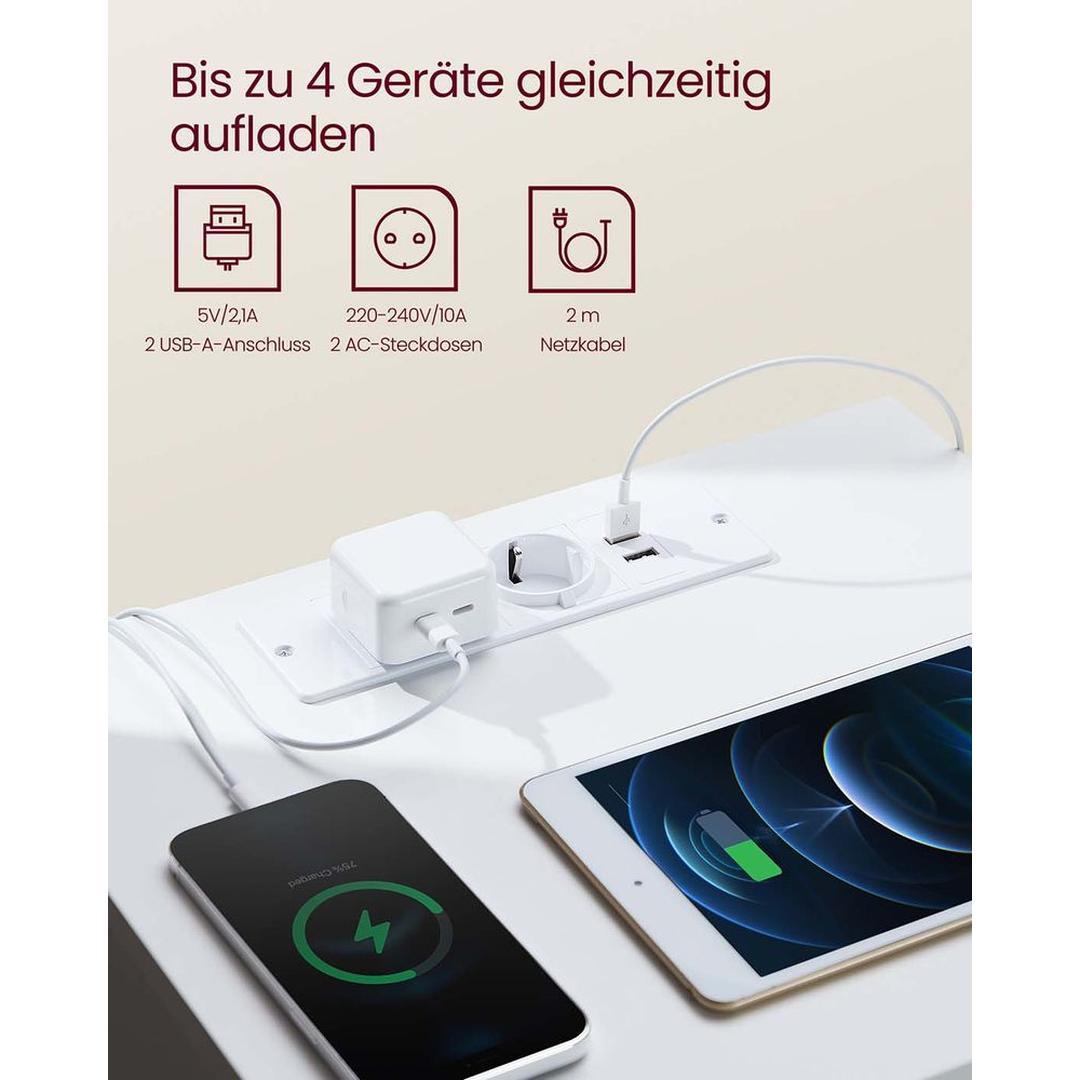Nachtkastje Met Stopcontact, USB-A/USB-C en 2 Lades Voor Slaapkamer