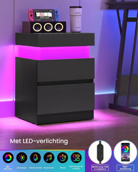 Nachtkastje Set van 2 met Laadstation en Ledverlichting, Schuifblad en 2 Lades, 35 x 40 x 55 cm