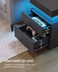 Nachtkastje Set van 2 met Laadstation en Ledverlichting, Schuifblad en 2 Lades, 35 x 40 x 55 cm