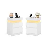 Nachtkastje Set van 2 met Laadstation en Ledverlichting, Schuifblad en 2 Lades, 35 x 40 x 55 cm