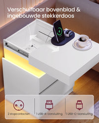 Nachtkastje Set van 2 met Laadstation en Ledverlichting, Schuifblad en 2 Lades, 35 x 40 x 55 cm