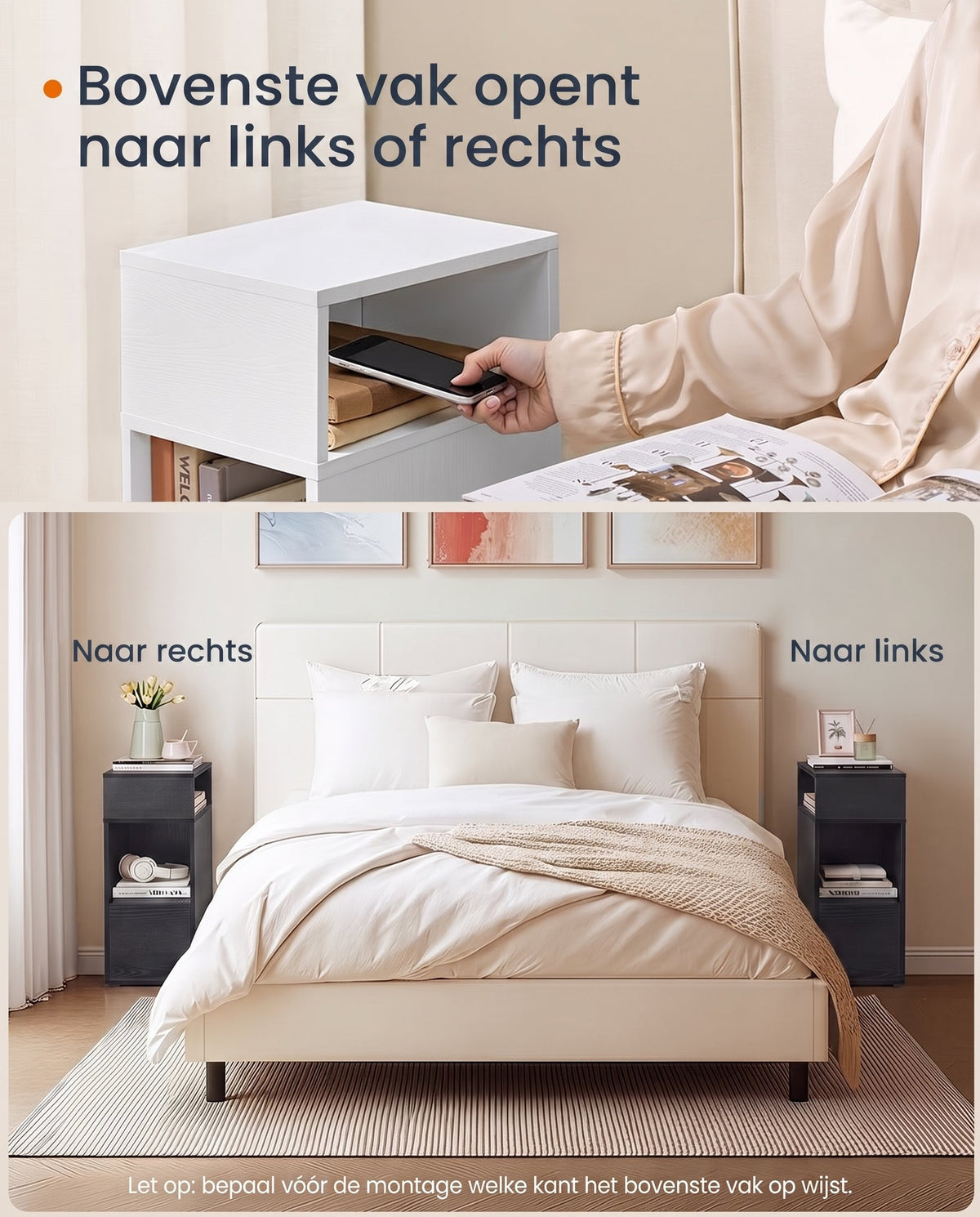 Nachtkastje zonder Gereedschap met Lade en 2 Open Vakken, 30 x 25 x 59,4 cm
